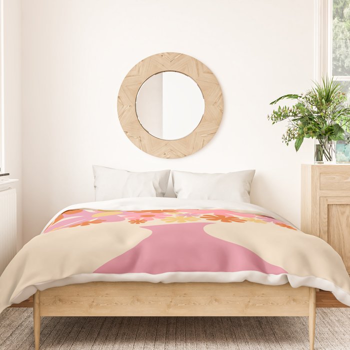 Bloom Retro Flowers in Vase Pink Orange Yellow Duvet Cover Gallery Image 3