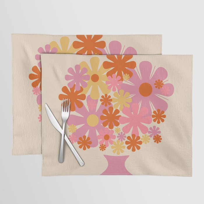 Bloom Retro Flowers in Vase Pink Orange Yellow Placemat Gallery Image 1