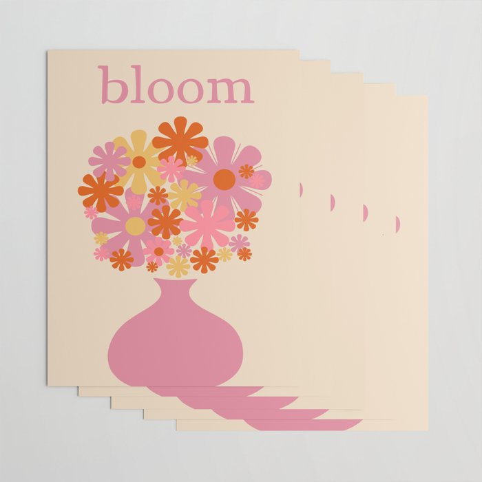 Bloom Retro Flowers in Vase Pink Orange Yellow Wrapping Paper Gallery Image 3