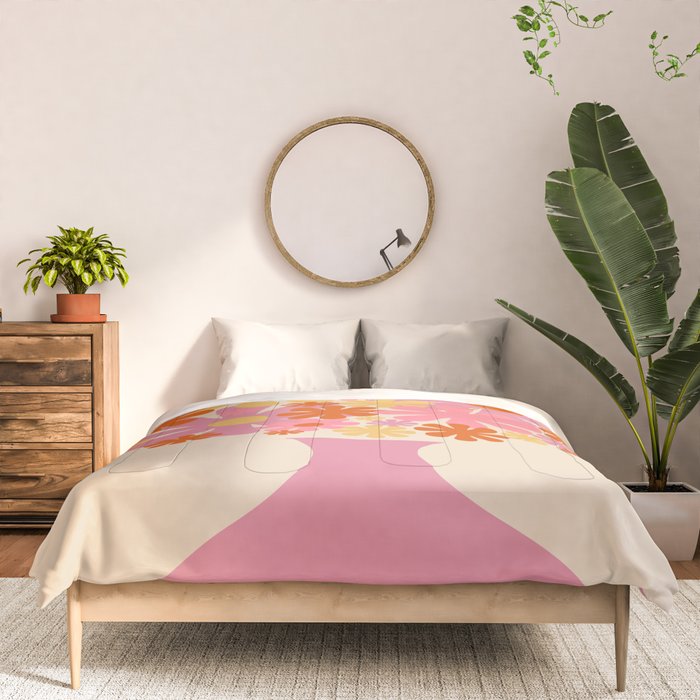 Bloom Retro Flowers in Vase Pink Orange Yellow Comforter Gallery Image 3