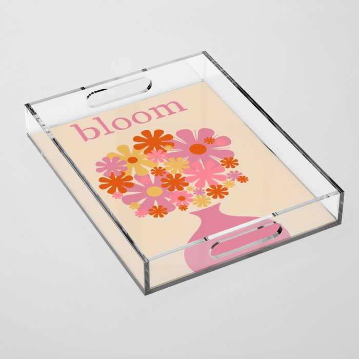 Bloom Retro Flowers in Vase Pink Orange Yellow Acrylic Tray Gallery Image 1