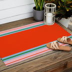 Wide and Thin Stripes Minimal Color Block Pattern in Bold Red Orange, Light Pink, Light Blue, and Green Outdoor Rug Gallery Image 2