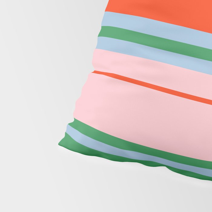 Wide and Thin Stripes Minimal Color Block Pattern in Bold Red Orange, Light Pink, Light Blue, and Green Pillow Sham Gallery Image 4
