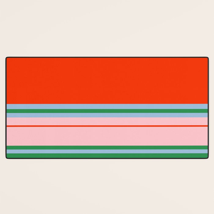 Wide and Thin Stripes Minimal Color Block Pattern in Bold Red Orange, Light Pink, Light Blue, and Green Desk Mat Gallery Image 3