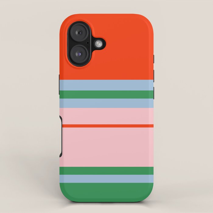 Wide and Thin Stripes Minimal Color Block Pattern in Bold Red Orange, Light Pink, Light Blue, and Green iPhone Case Gallery Image 1