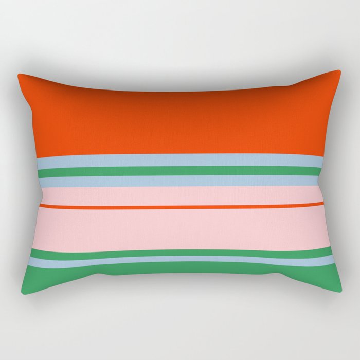 Wide and Thin Stripes Minimal Color Block Pattern in Bold Red Orange, Light Pink, Light Blue, and Green Rectangular Pillow Gallery Image 2