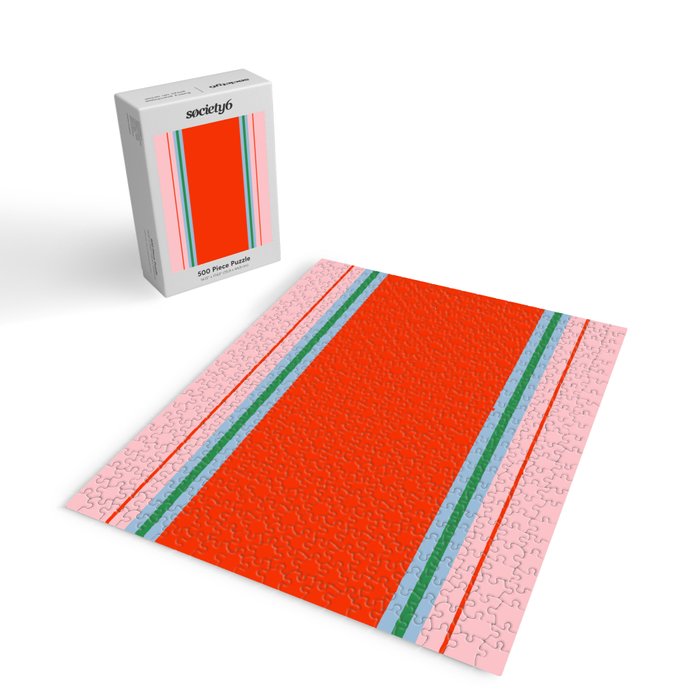 Wide and Thin Stripes Minimal Color Block Pattern in Bold Red Orange, Light Pink, Light Blue, and Green Jigsaw Puzzle Gallery Image 2