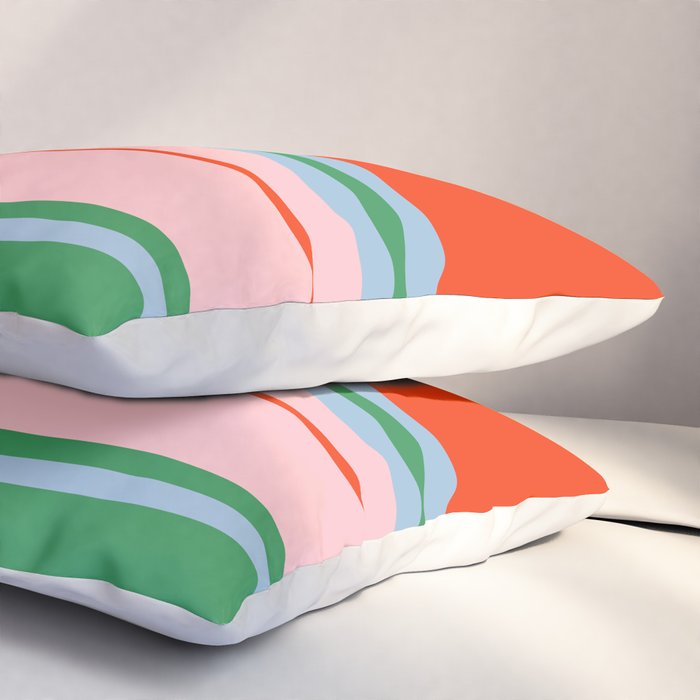 Wide and Thin Stripes Minimal Color Block Pattern in Bold Red Orange, Light Pink, Light Blue, and Green Pillow Sham Gallery Image 3