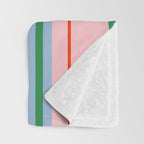 Wide and Thin Stripes Minimal Color Block Pattern in Bold Red Orange, Light Pink, Light Blue, and Green Throw Blanket Gallery Image 3