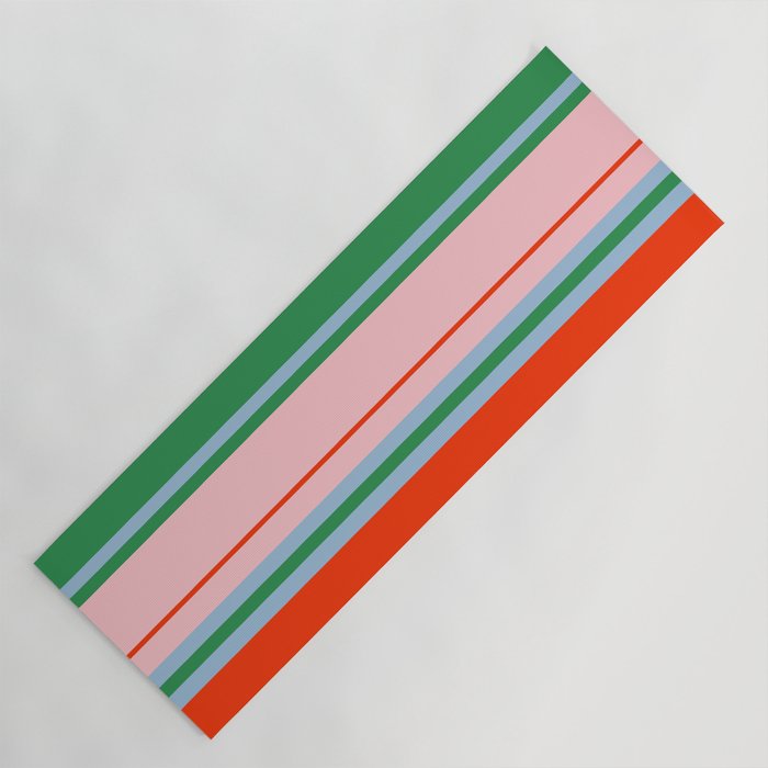 Wide and Thin Stripes Minimal Color Block Pattern in Bold Red Orange, Light Pink, Light Blue, and Green Yoga Mat Gallery Image 1
