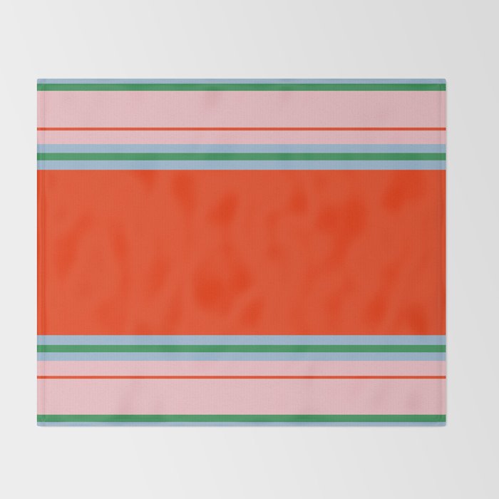 Wide and Thin Stripes Minimal Color Block Pattern in Bold Red Orange, Light Pink, Light Blue, and Green Throw Blanket Gallery Image 2
