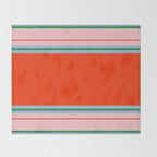 Wide and Thin Stripes Minimal Color Block Pattern in Bold Red Orange, Light Pink, Light Blue, and Green Throw Blanket Gallery Image 2