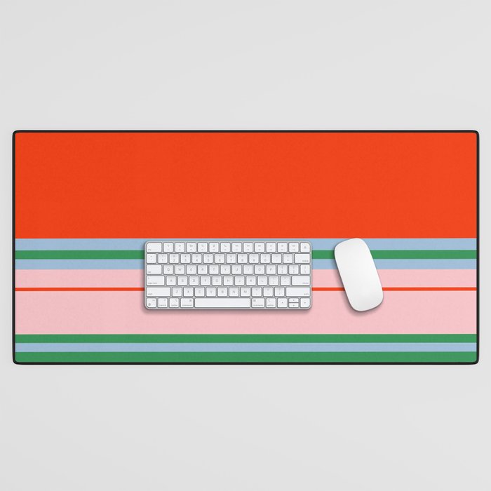 Wide and Thin Stripes Minimal Color Block Pattern in Bold Red Orange, Light Pink, Light Blue, and Green Desk Mat Gallery Image 1