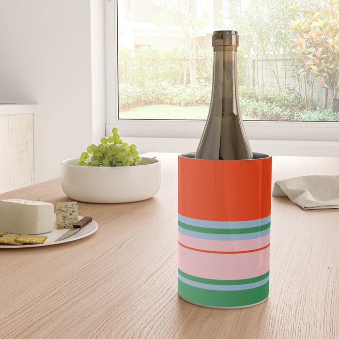 Wide and Thin Stripes Minimal Color Block Pattern in Bold Red Orange, Light Pink, Light Blue, and Green Wine Chiller Gallery Image 4