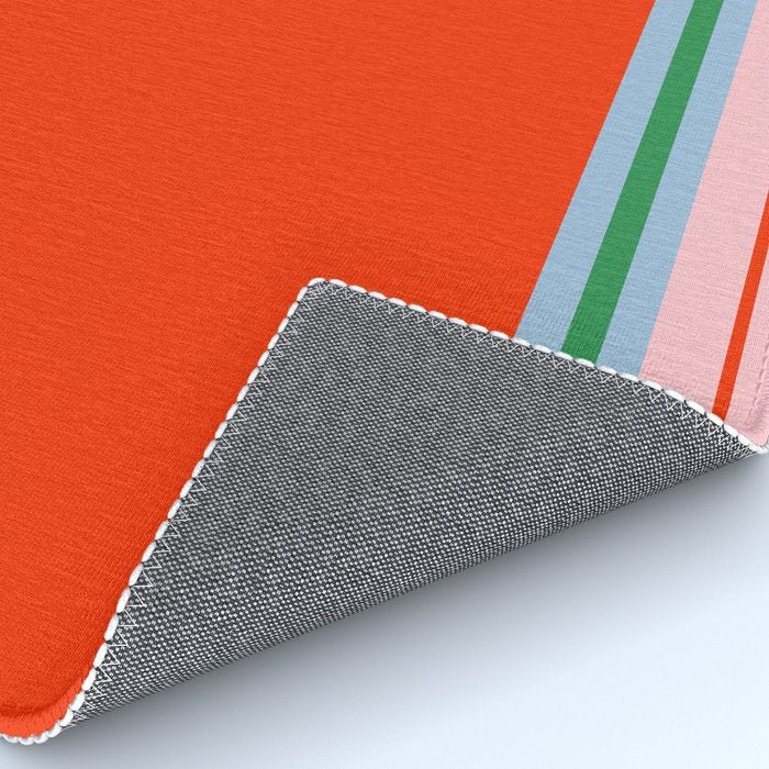 Wide and Thin Stripes Minimal Color Block Pattern in Bold Red Orange, Light Pink, Light Blue, and Green Rug Gallery Image 4