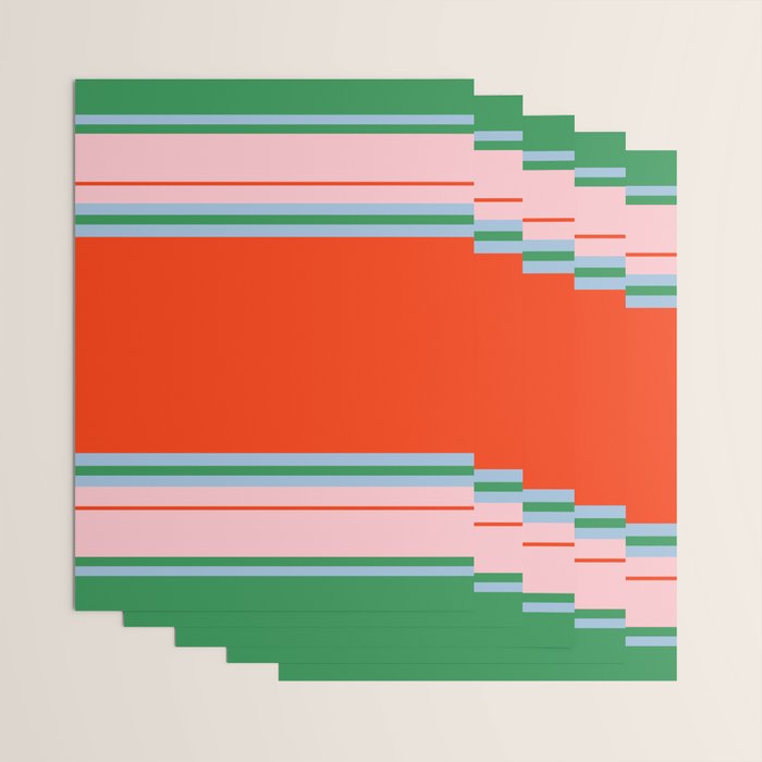 Wide and Thin Stripes Minimal Color Block Pattern in Bold Red Orange, Light Pink, Light Blue, and Green Wrapping Paper Gallery Image 3