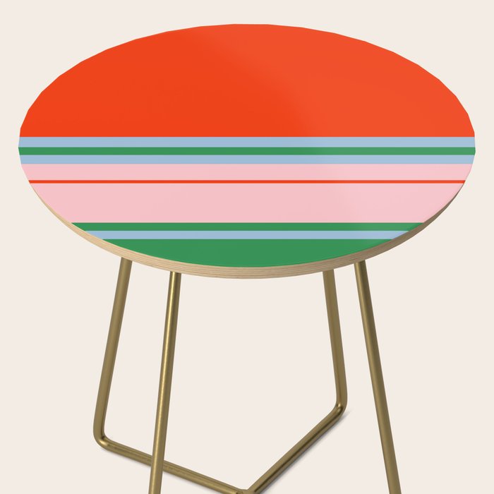 Wide and Thin Stripes Minimal Color Block Pattern in Bold Red Orange, Light Pink, Light Blue, and Green Side Table Gallery Image 2