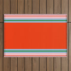Wide and Thin Stripes Minimal Color Block Pattern in Bold Red Orange, Light Pink, Light Blue, and Green Outdoor Rug Gallery Image 1