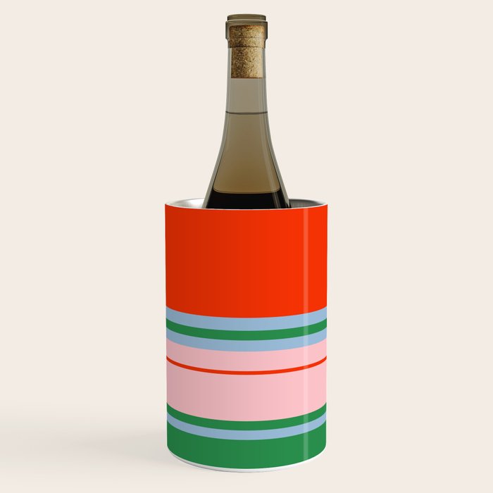 Wide and Thin Stripes Minimal Color Block Pattern in Bold Red Orange, Light Pink, Light Blue, and Green Wine Chiller Gallery Image 1