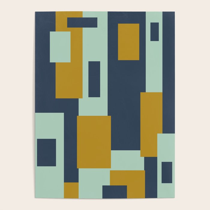 Cosmopolitan Mid Century Modern Geometric Pattern Mint Mustard Blue Poster Gallery Image 4
