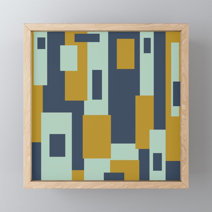 Cosmopolitan Mid Century Modern Geometric Pattern Mint Mustard Blue Mini Art Print Gallery Image 1