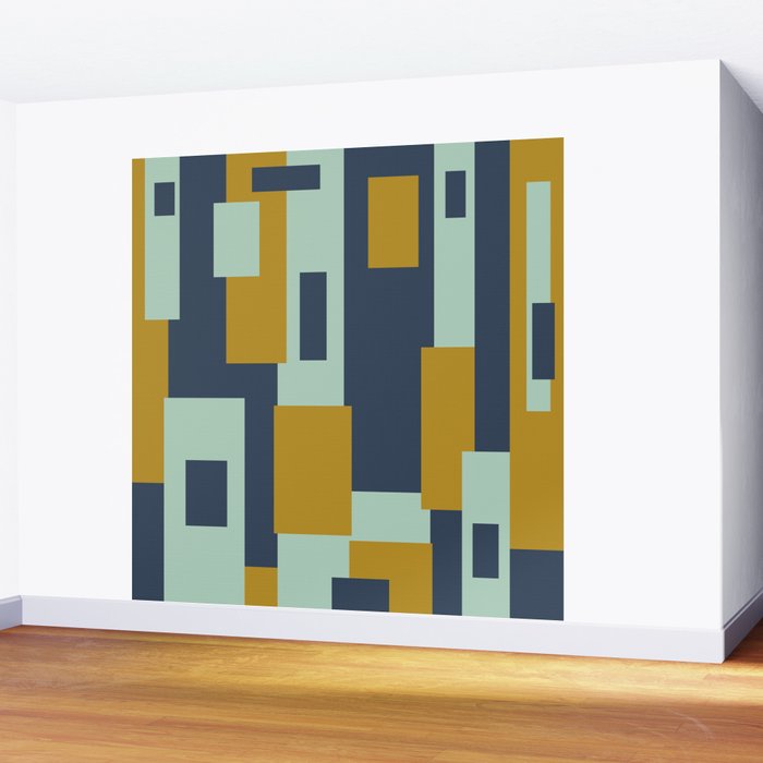 Cosmopolitan Mid Century Modern Geometric Pattern Mint Mustard Blue Wall Mural Gallery Image 2