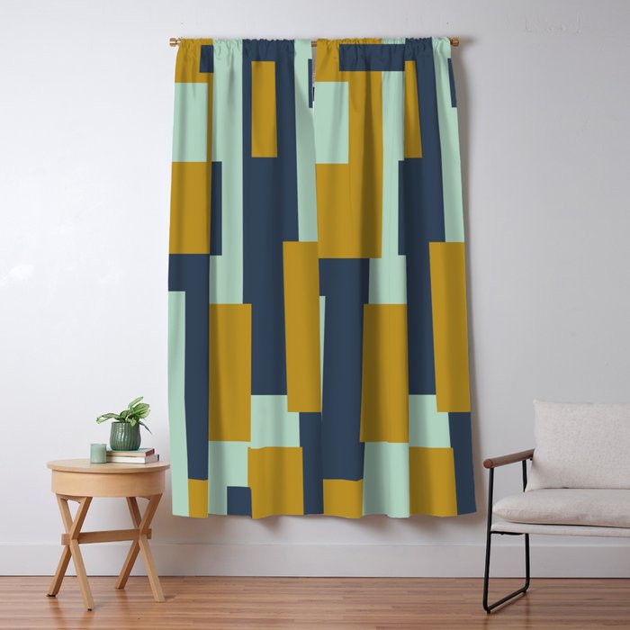 Cosmopolitan Mid Century Modern Geometric Pattern Mint Mustard Blue Window Curtain Gallery Image 5