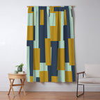 Cosmopolitan Mid Century Modern Geometric Pattern Mint Mustard Blue Window Curtain Gallery Image 5