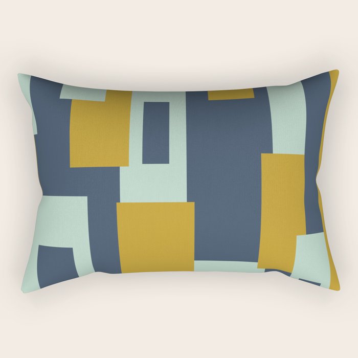 Cosmopolitan Mid Century Modern Geometric Pattern Mint Mustard Blue Rectangular Pillow Gallery Image 1