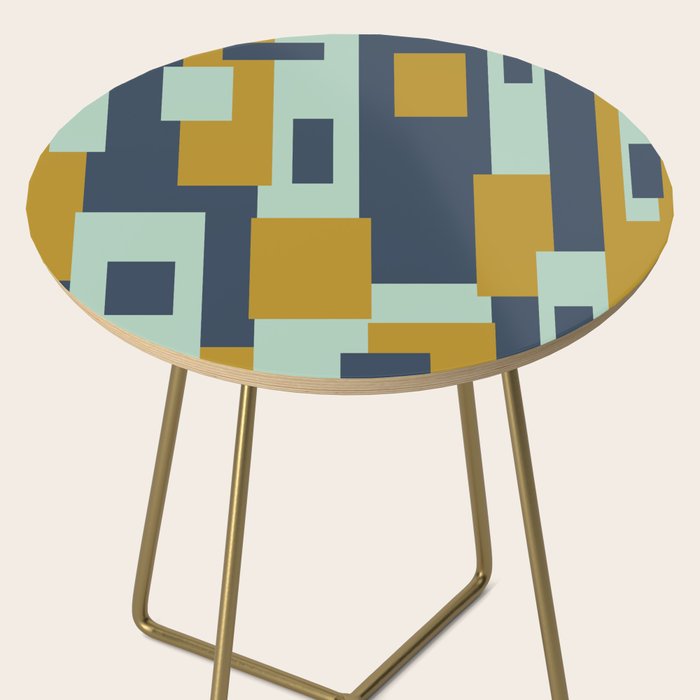 Cosmopolitan Mid Century Modern Geometric Pattern Mint Mustard Blue Side Table Gallery Image 2