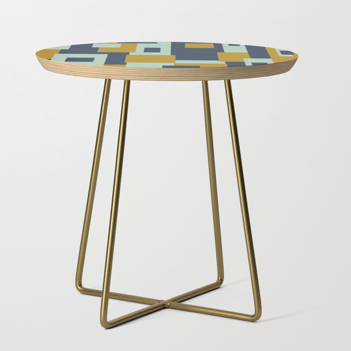 Cosmopolitan Mid Century Modern Geometric Pattern Mint Mustard Blue Side Table Gallery Image 1