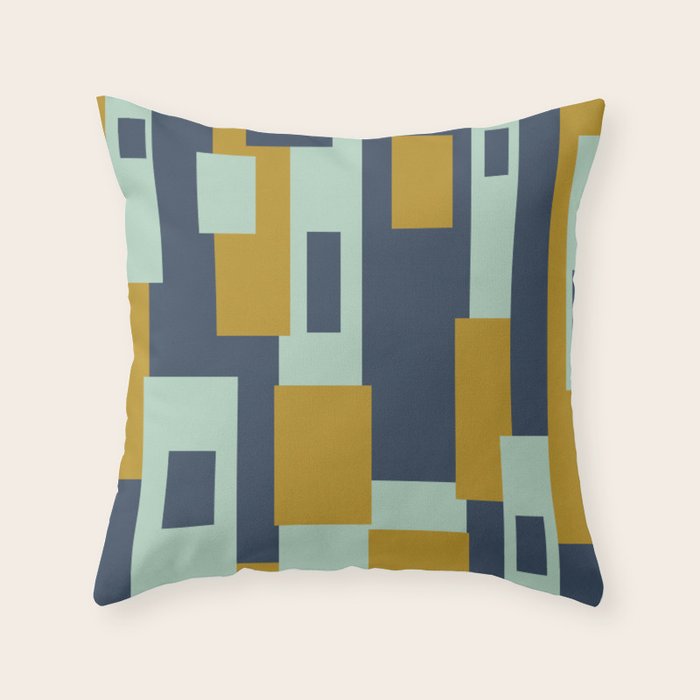 Cosmopolitan Mid Century Modern Geometric Pattern Mint Mustard Blue Throw Pillow Gallery Image 1