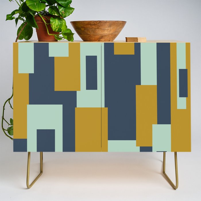 Cosmopolitan Mid Century Modern Geometric Pattern Mint Mustard Blue Credenza Gallery Image 1