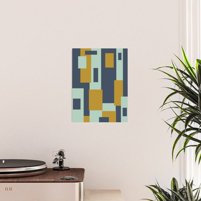 Cosmopolitan Mid Century Modern Geometric Pattern Mint Mustard Blue Poster Gallery Image 2