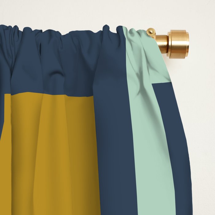 Cosmopolitan Mid Century Modern Geometric Pattern Mint Mustard Blue Window Curtain Gallery Image 2