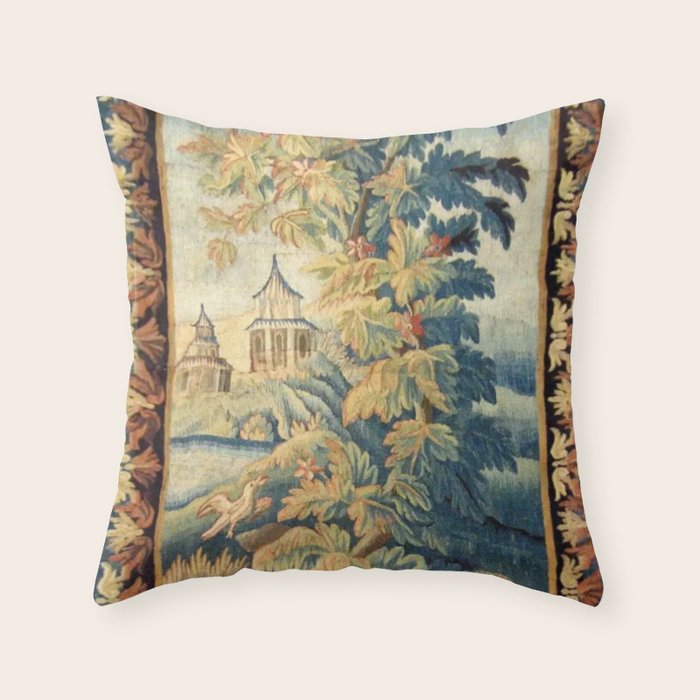 Antique 18th Century French Aubusson Chinoiserie Pagoda Tapestry Throw Pillow Gallery Image 6