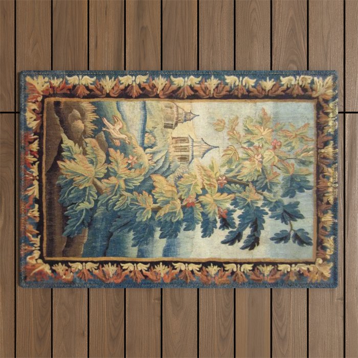 Antique 18th Century French Aubusson Chinoiserie Pagoda Tapestry Outdoor Rug Gallery Image 1