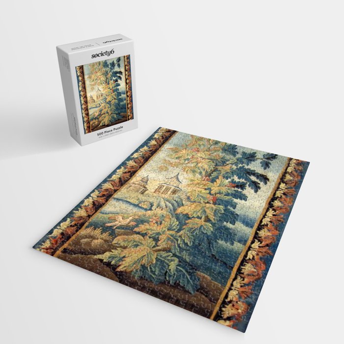 Antique 18th Century French Aubusson Chinoiserie Pagoda Tapestry Jigsaw Puzzle Gallery Image 2