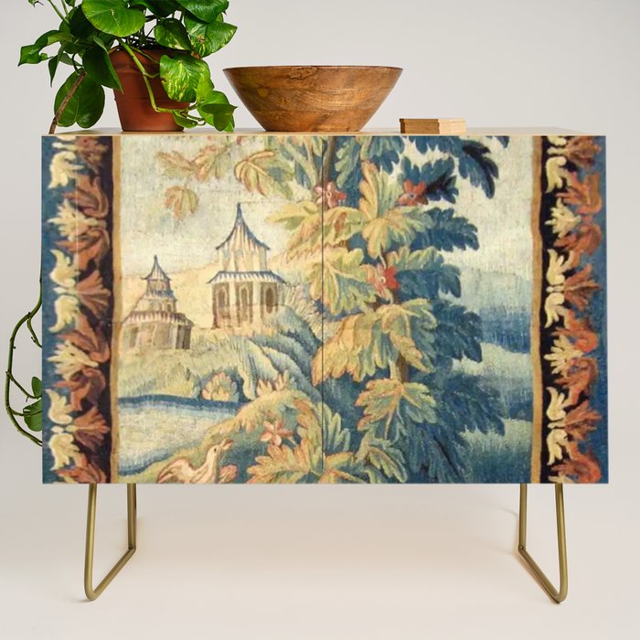 Antique 18th Century French Aubusson Chinoiserie Pagoda Tapestry Credenza Gallery Image 1