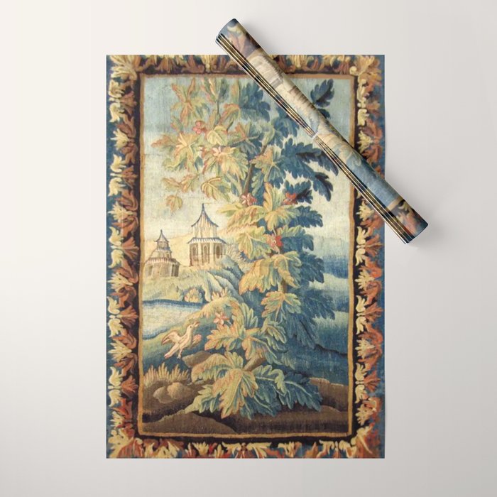 Antique 18th Century French Aubusson Chinoiserie Pagoda Tapestry Wrapping Paper Gallery Image 1