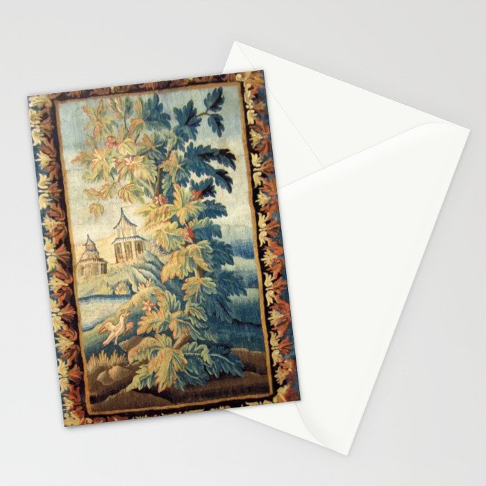 Antique 18th Century French Aubusson Chinoiserie Pagoda Tapestry Stationery Card Gallery Image 2