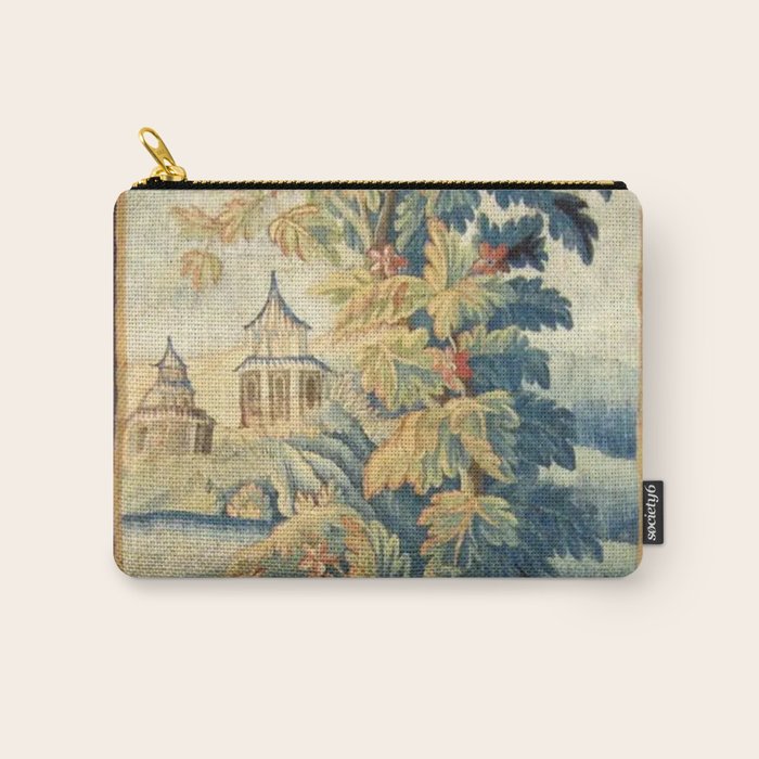 Antique 18th Century French Aubusson Chinoiserie Pagoda Tapestry Carry All Pouch Gallery Image 1