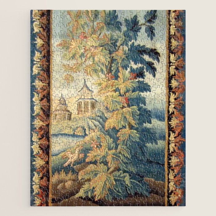 Antique 18th Century French Aubusson Chinoiserie Pagoda Tapestry Jigsaw Puzzle Gallery Image 1