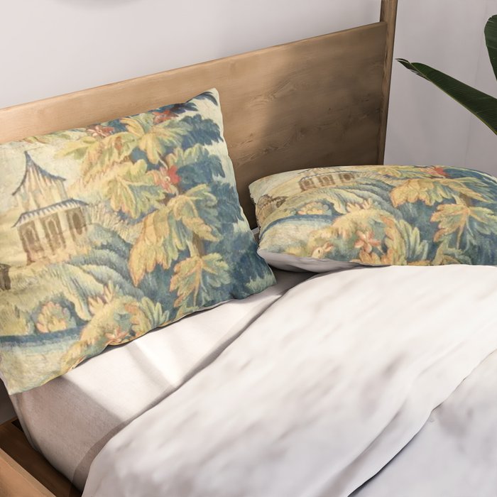 Antique 18th Century French Aubusson Chinoiserie Pagoda Tapestry Pillow Sham Gallery Image 2