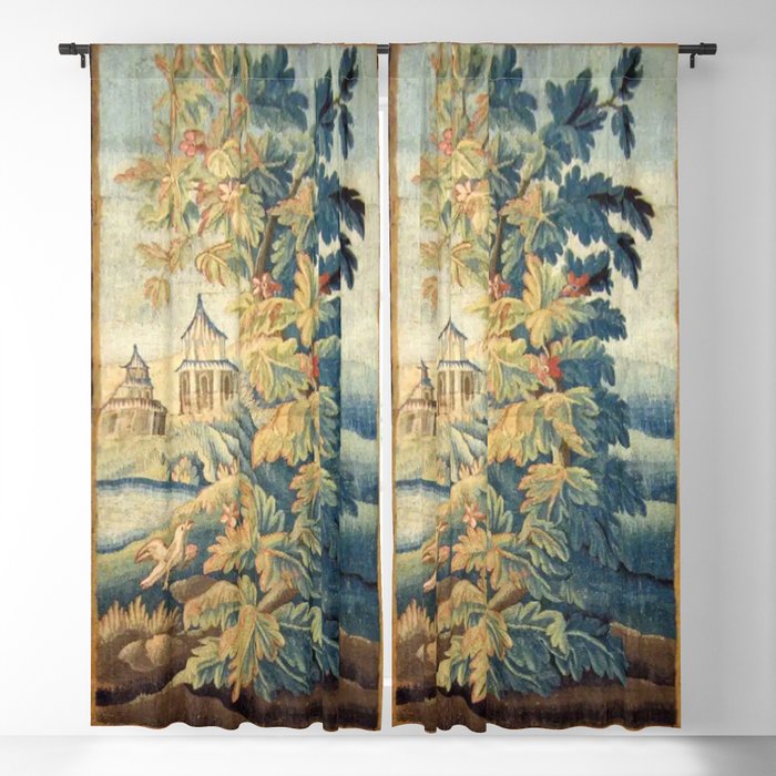 Antique 18th Century French Aubusson Chinoiserie Pagoda Tapestry Window Curtain Gallery Image 5