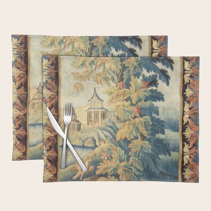 Antique 18th Century French Aubusson Chinoiserie Pagoda Tapestry Placemat Gallery Image 1