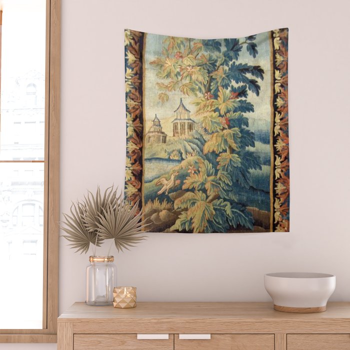 Antique 18th Century French Aubusson Chinoiserie Pagoda Tapestry Wall Tapestry Gallery Image 2