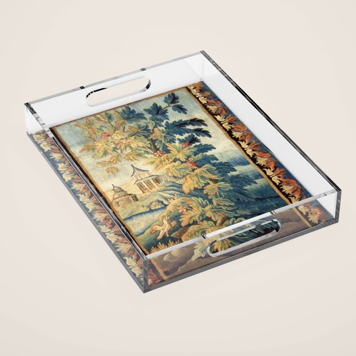 Antique 18th Century French Aubusson Chinoiserie Pagoda Tapestry Acrylic Tray Gallery Image 1