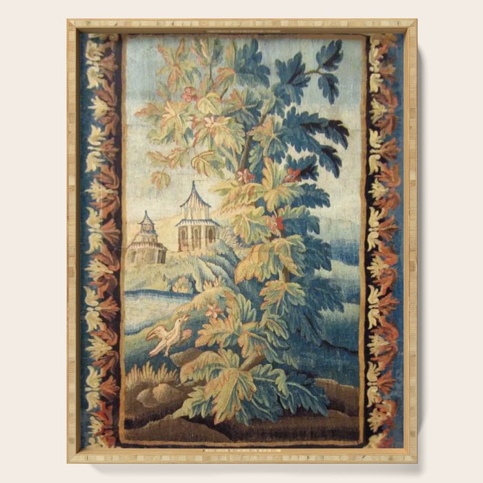 Antique 18th Century French Aubusson Chinoiserie Pagoda Tapestry Serving Tray Gallery Image 1