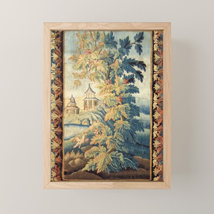 Antique 18th Century French Aubusson Chinoiserie Pagoda Tapestry Mini Art Print Gallery Image 1